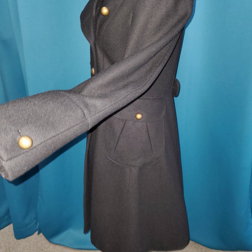 Tahari Military Peacoat A-Line Double-Breasted Black 60% Wool Blend Coat - 2/XS - Picture 5 of 12